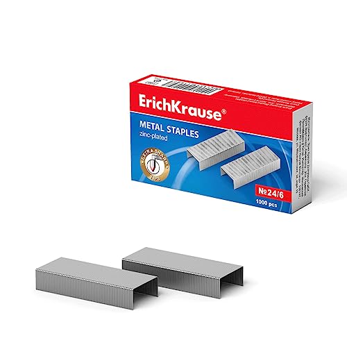 Heftklammern No 24/6 Verzinkt 1000 Stück - ErichKrause Heftklammern No 24/6 verzinkt scharfer Winkel 1000 Stück - Staples mit Qualitätsverklebung - Tackerklammern für Büro Schule Hobby von Erich Krause