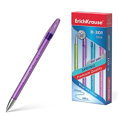 ErichKrause Gelstifte 0,4mm 12er Set Blau - einfaches und weiches Schreiben - schlanke Form & transparent - Gel Kugelschreiber - Gelschreiber für Schule & Bürobedarf - nicht schmierend - R-301 Spring von ErichKrause