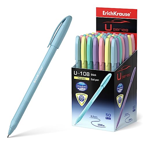 ErichKrause Kugelschreiber 0,3mm 50er Pack Blau - einfaches und weiches Schreiben - schlanke Form - Kullis & Schreibtischzubehör - U-108 Pastel von ErichKrause