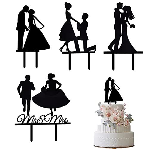 Ericrise 4 Stück Cake Topper, Braut und Bräutigam Hochzeit Silhouette Acryl Kuchen Mr Mrs Topper Torten Hochzeitstorten Tortendekorationssets für Engagement Jahrestag Party von Ericrise