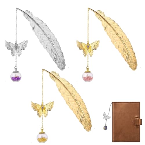 3 Stück Metall Feder Lesezeichen, Personalisiertes Feder Lesezeichen mit Elegant Schmetterling und Ewige trockene Blume Glasperlen, Geschenk für Muttertag, Geburtstag, Lehrer und Buchliebhaber 3 Stück Metall Feder Lesezeichen, Personalisiertes Feder Lesezeichen mit Elegant Schmetterling und Ewige trockene Blume Glasperlen, Geschenk für Muttertag, Geburtstag, Lehrer und Buchliebhaber von Erioscar