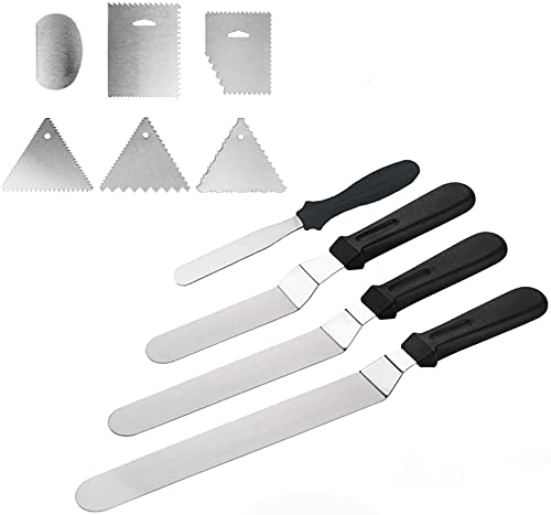 4 Winkelpalette Set Edelstahl Streichpaletten Tortenmesser, Winkelpaletten Zuckerguss, 6pcs Icing Spatel Smoother für Torte Dekorieren Kuchen,Präzis von Erjiaen