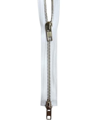 2-Wege Metall - Reißverschluss GROB Silber/Glanz Reißverschlüsse teilbar 8mm (weiß, 70cm) von Erlif