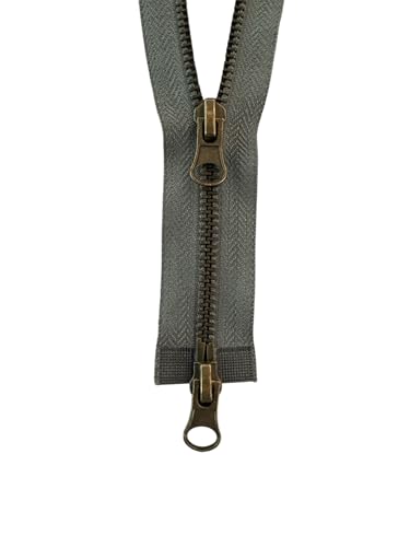 2 Wege Reißverschluss Metall Altmessing teilbar 2MB__312 (dunkelgrau, 75cm) von Erlif