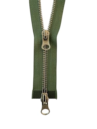 2 Wege Reißverschluss Metall Silber teilbar 2MS__327 (olive, 82cm) von Erlif