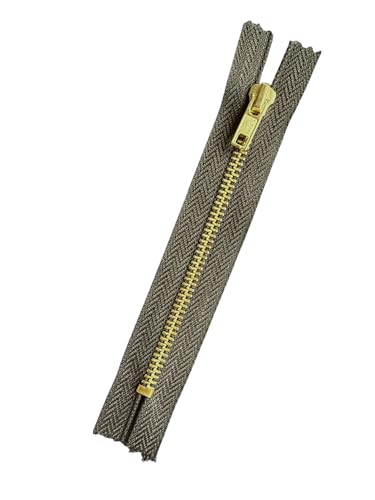 Jeans Reißverschluss Gold-Metall Reißverschlüsse 5mm (dunkeloliv/khaki, 15cm) von Erlif