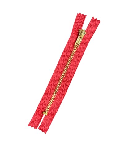Jeans Reißverschluss Gold-Metall Reißverschlüsse 5mm (rot, 15cm) von Erlif