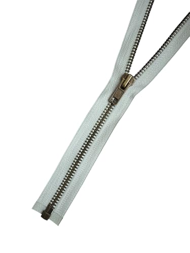 Metall - Reißverschluss GROB 8mm Brüniert/Altmessing Reißverschlüsse teilbar MBG_310 (hellgrau, 38cm) von Erlif