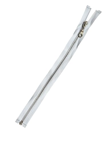 Metall - Reißverschluss Silber-Glanz Reißverschlüsse teilbar 5mm MS_101 (weiß, 22cm) von Erlif