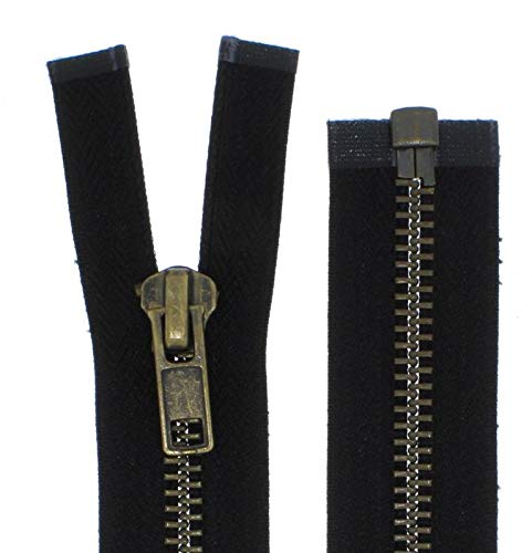 Erlif Reißverschluss in Schwarz Kunststoff oder Metall teilbar oder 2 Wege teilbar 5mm oder 8mm (Metall-Brüniert(8mm) - teilbar, 77cm) von Erlif