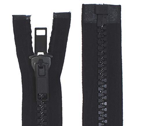 beidseitiger Reißverschluss Kunststoff teilbar GROB mit Doppel-Zipper für Zelte DPZG-schwarz (schwarz, 350cm) von Erlif