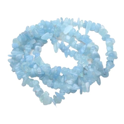 Erliway 1 Strand 32" natürliche Aquamarin Chip Perlen für Schmuck Herstellung, 5-8 mm Aquamarin Tumbled Crushed Kristall Stein für DIY Handwerk, unregelmäßige Kristall gebohrte lose Perlen von Erliway