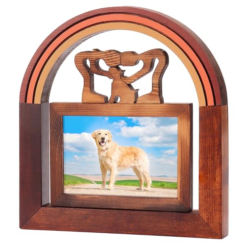 Erogeen Regenbogenbrücken-Gedenkgeschenke, Holz-Bilderrahmen für 10 x 15 cm große Fotos (horizontal), Gedenkgeschenk für Haustiere, Gedenkgeschenke für den Verlust des Hundes (Familie und Hund) von Erogeen