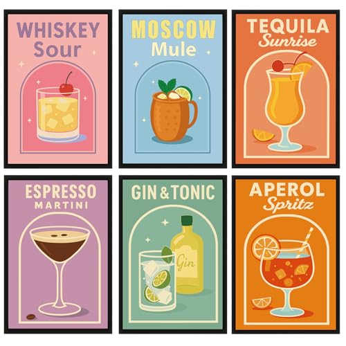 Eroionet 6er Set Malen nach Zahlen für Erwachsene – Cocktail-Motive DIY Ölgemälde auf Leinwand mit Pinseln & Acrylfarben, Ohne Rahmen (20x30 cm), Einzeln verpackt, für Home Deko von Eroionet