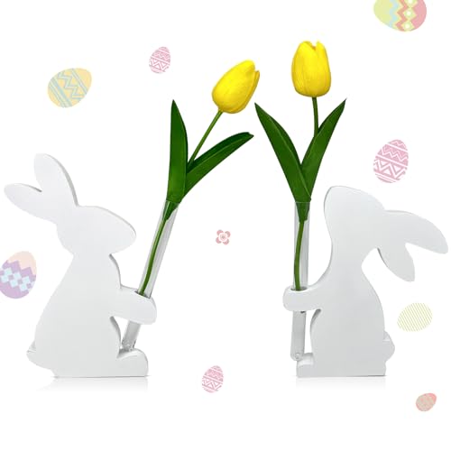 Eroionet Osterdeko Hase Hydrokultur-Vase, 2 Stück Osterhasen Dekoration mit 2 PVC Reagenzglas, Osterhase Deko aus Holz, Osterdekoration Vasen, für Heimdekoratio Das perfekte Ostergeschenk von Eroionet