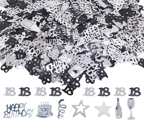 Konfetti-Folie zum 18. Geburtstag, 45 g, Schwarz und Silber, metallischer Glitzer, Tischstreuer, Partydekoration Konfetti-Folie zum 18. Geburtstag, 45 g, Schwarz und Silber, metallischer Glitzer, Tischstreuer, Partydekoration von Ertzinla