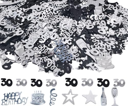 Konfetti-Folie zum 30. Geburtstag, 45 g, Schwarz und Silber, metallischer Glitzer, Tischstreuer, Partydekoration Konfetti-Folie zum 30. Geburtstag, 45 g, Schwarz und Silber, metallischer Glitzer, Tischstreuer, Partydekoration von Ertzinla