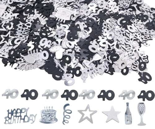 Konfetti-Folie zum 40. Geburtstag, 45 g, Schwarz und Silber, metallischer Glitzer, Tischstreuer, Partydekoration Konfetti-Folie zum 40. Geburtstag, 45 g, Schwarz und Silber, metallischer Glitzer, Tischstreuer, Partydekoration von Ertzinla