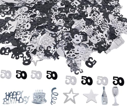 Konfetti-Folie zum 50. Geburtstag, 45 g, Schwarz und Silber, metallischer Glitzer, Tischstreuer, Partydekoration Konfetti-Folie zum 50. Geburtstag, 45 g, Schwarz und Silber, metallischer Glitzer, Tischstreuer, Partydekoration von Ertzinla