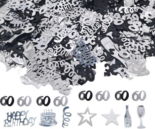 Konfetti-Folie zum 60. Geburtstag, 45 g, Schwarz und Silber, metallischer Glitzer, Tischstreuer, Partydekoration Konfetti-Folie zum 60. Geburtstag, 45 g, Schwarz und Silber, metallischer Glitzer, Tischstreuer, Partydekoration von Ertzinla