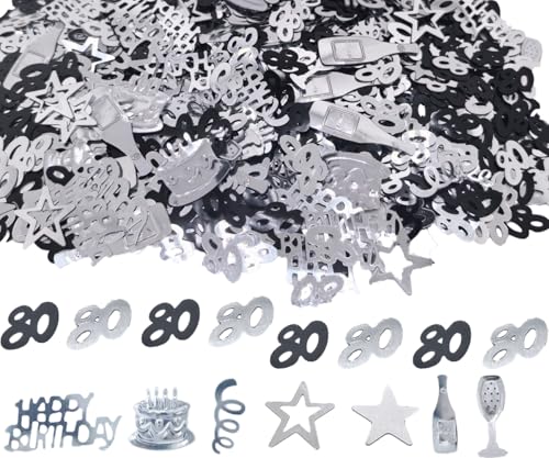 Konfetti-Folie zum 80. Geburtstag, 45 g, Schwarz und Silber, metallischer Glitzer, Tischstreuer, Partydekoration Konfetti-Folie zum 80. Geburtstag, 45 g, Schwarz und Silber, metallischer Glitzer, Tischstreuer, Partydekoration von Ertzinla