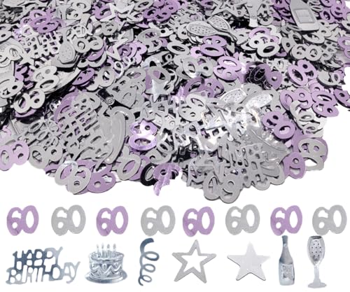 Konfetti zum 60. Geburtstag, 45 g, Rosa, Violett und Silber, metallischer Glitzer, Tischstreuer, Partydekoration Konfetti zum 60. Geburtstag, 45 g, Rosa, Violett und Silber, metallischer Glitzer, Tischstreuer, Partydekoration von Ertzinla