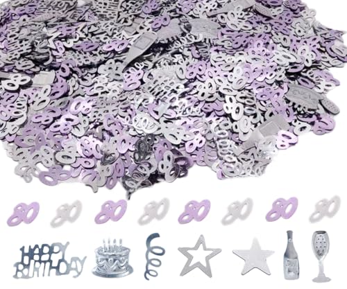 Konfetti zum 80. Geburtstag, 45 g, Rosa, Violett und Silber, metallischer Glitzer, Tischstreuer, Partydekoration Konfetti zum 80. Geburtstag, 45 g, Rosa, Violett und Silber, metallischer Glitzer, Tischstreuer, Partydekoration von Ertzinla