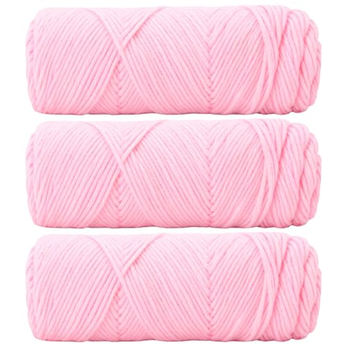 Eruceky 3 Bände Weiche Baumwollgarn Baumwollschnur, Hellrosa Garn zum Stricken, Makramee Garn, Häkelgarn zum Stricken und Häkeln(Hellrosa) von Eruceky