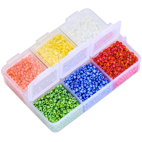 2800 Stück Glasperlen Bastelperlen 2 mm Pony Beads mit Organizer Box Pony Perlen,für Schmuck, Armbänder,Schlüsselanhänger, Basteln(6 Farben) von Eruinfang