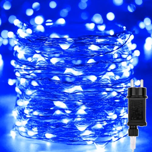 Außen LED Lichterkette, 30M 300 LEDs Halloween Weihnachts Lichter Blau, Kupferdraht Beleuchtung Innen Dekoration Wasserdicht mit 8 Modi für Zimmer, Weihnachten, Bäume, Garten, Party, Hochzeit,DIY Deko von Erwawee