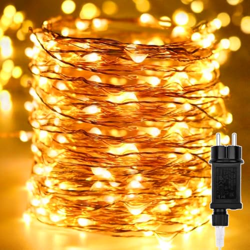 LED Lichterkette 100M 1000 LEDs Kupferdraht, Weihnachts Beleuchtung Wasserdicht mit 8 Modi Außen Innen Lichter Draußen Dekoration für Zimmer, Weihnachten, Bäume, Garten, Party, Hochzeit Deko, Warmweiß von Erwawee