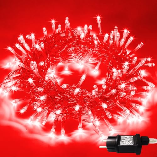 LED Lichterkette Außen, 13M 100 LEDs mit Stecker 8 Modi Wasserdicht Beleuchtung Draußen Innen Weihnachtsbaum LED Lichterketten Dekorationen für Weihnachten, Halloween, Bäume, Garten, Party Deko, Rot LED Lichterkette Außen, 13M 100 LEDs mit Stecker 8 Modi Wasserdicht Beleuchtung Draußen Innen Weihnachtsbaum LED Lichterketten Dekorationen für Weihnachten, Halloween, Bäume, Garten, Party Deko, Rot von Erwawee