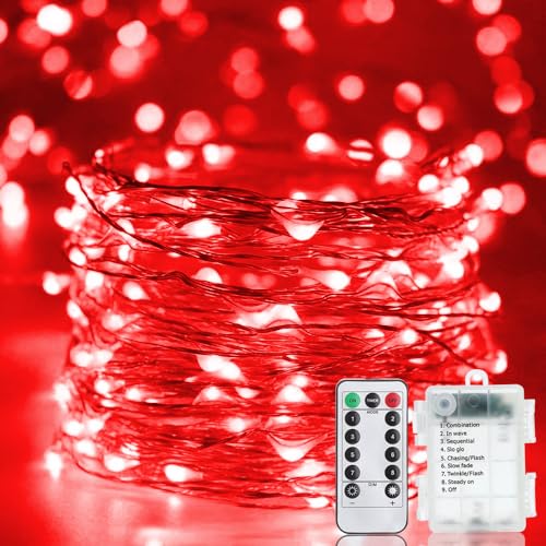 LED Lichterkette Batterie, 10M 100LEDs Außen Lichterketten Rot, Halloween Weihnachten Kupferdraht Batteriebetrieb Beleuchtung mit Fernbedienung 8 Modi Timer Wasserdicht für Innen Garten Terrasse Baum LED Lichterkette Batterie, 10M 100LEDs Außen Lichterketten Rot, Halloween Weihnachten Kupferdraht Batteriebetrieb Beleuchtung mit Fernbedienung 8 Modi Timer Wasserdicht für Innen Garten Terrasse Baum von Erwawee