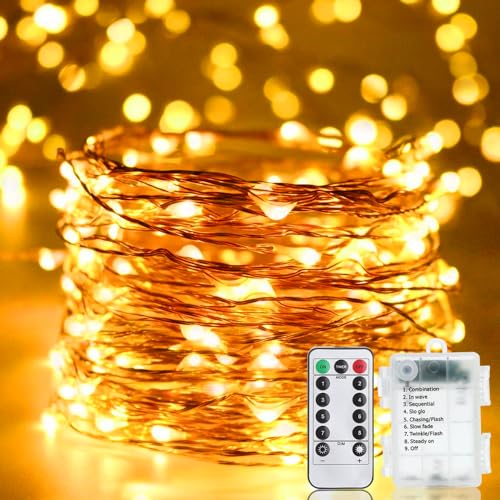 LED Lichterkette Batterie, 20M 200LEDs Außen Lichterketten Warmweiß Kupferdraht Batteriebetrieb Beleuchtung mit Fernbedienung 8 Modi Timer Wasserdicht für Innen Aussen Garten Terrasse Baum Weihnachten LED Lichterkette Batterie, 20M 200LEDs Außen Lichterketten Warmweiß Kupferdraht Batteriebetrieb Beleuchtung mit Fernbedienung 8 Modi Timer Wasserdicht für Innen Aussen Garten Terrasse Baum Weihnachten von Erwawee