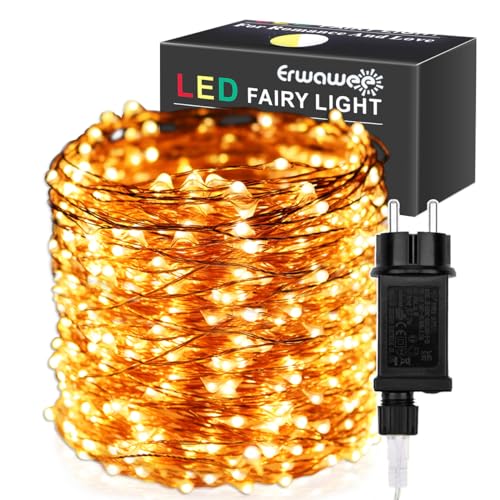 LED Lichterkette Kupferdraht, 100M 1000 LED Weihnachts Beleuchtung 8 Modi Außen Wasserdicht Lichter Dekoration für Innen, draußen, Weihnachten, Bäume, Garten, Party, Weihnachtsbaum Deko, Warmweiß von Erwawee