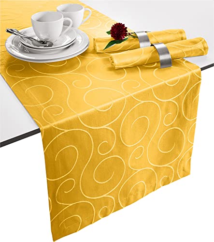 Erwin Müller Tischläufer, Tischdecke Oberhausen, Jacquard Ranken Curry Größe 40x130 cm - pflegeleicht, bügelleicht, mit Kuvertsaum Erwin Müller Tischläufer, Tischdecke Oberhausen, Jacquard Ranken Curry Größe 40x130 cm - pflegeleicht, bügelleicht, mit Kuvertsaum von Erwin Müller