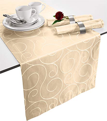 Erwin Müller Tischläufer, Tischdecke Oberhausen, Jacquard Ranken Sekt Größe 40x130 cm - pflegeleicht, bügelleicht, mit Kuvertsaum von Erwin Müller