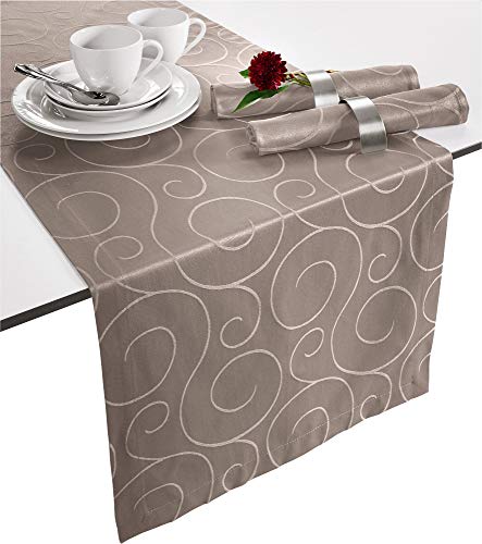Erwin Müller Tischläufer, Tischdecke Oberhausen, Jacquard Ranken Taupe Größe 40x170 cm - pflegeleicht, bügelleicht, mit Kuvertsaum von Erwin Müller