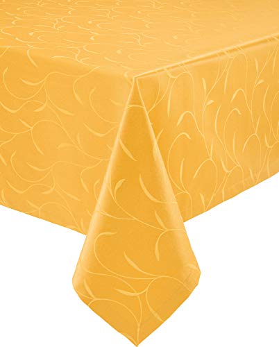 Erwin Müller Tischwäsche, Tischdecke Uni, Remscheid Mango Größe 130x220 cm - hochwertige Qualität mit Fleckschutz ausgerüstet und Kuvertsaum, Rankenmuster von Erwin Müller