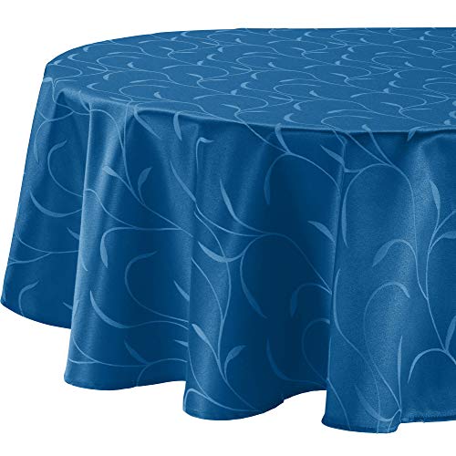 Erwin Müller Tischwäsche, Tischdecke Uni, Remscheid blau Größe oval: 140x190 cm - hochwertige Qualität mit Fleckschutz ausgerüstet und Kuvertsaum, Rankenmuster von Erwin Müller