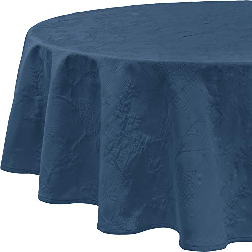 Erwin Müller Tischwäsche, Tischdecke mit Jaquardmuster, Serie Arnsberg blau Größe rund: 160 cm Ø - Robustes Gewebe ist bügelleicht und Lange haltbar, mit hochwertigem Kuvertsaum von Erwin Müller