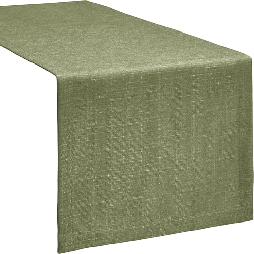 Erwin Müller Tischwäsche, Tischläufer Uni, Krefeld Oliv Größe 40x130 cm - fleckabweisend, schmutzunempfindlich und leicht zu reinigen, Leinen-Optik (weitere Farben, Größen) von Erwin Müller