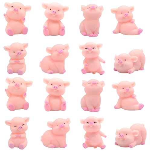 Erzekrim Glücksschwein Kleine Glücksschweine 16 Stück Schweinchen Glücksbringer Niedlich Rosa Mini Glücksschweinchen, für DIY Handwerk, Kuchen Dekoration, Tischdeko, Fee Garten Decoratino von Erzekrim