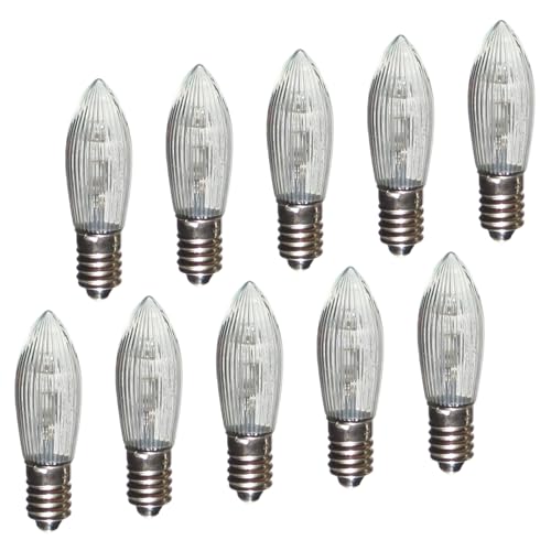 Erzgebirgslicht - AUSWAHL - 10 Stück LED Topkerze 8-55 V 0,1-0,2 W für 4-28 Brennstellen E10 Riffelkerze Ersatzbirne Glühbirne Glühlämpchen für Lichterketten Pyramide Schwibbogen von Erzgebirgslicht Glück Auf