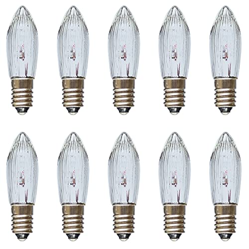 Erzgebirgslicht - AUSWAHL - 10x Topkerze Spitzkerze 23V 3W E10 für 10 Brennstellen Ersatzbirne Glühbirne Riffelkerze Glühlämpchen für Lichterketten und Schwibbogen (keine LED!) von Erzgebirgslicht Glück Auf
