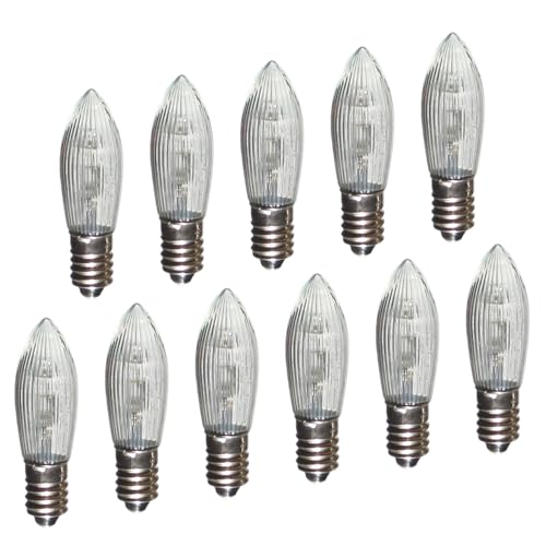 Erzgebirgslicht - AUSWAHL - 11 Stück LED Topkerze 8-55 V 0,1-0,2 W für 4-28 Brennstellen E10 Riffelkerze Ersatzbirne Glühbirne Glühlämpchen für Lichterketten Pyramide Schwibbogen von Erzgebirgslicht Glück Auf