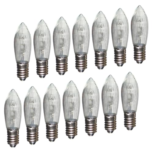 Erzgebirgslicht - AUSWAHL - 14 Stück LED Topkerze 8-55 V 0,1-0,2 W für 4-28 Brennstellen E10 Riffelkerze Ersatzbirne Glühbirne Glühlämpchen für Lichterketten Pyramide Schwibbogen von Erzgebirgslicht Glück Auf