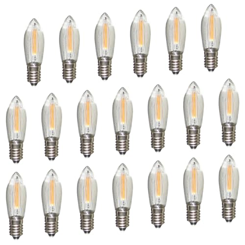 Erzgebirgslicht - AUSWAHL - 20 Stück LED Filament Topkerze 12 V 0,2 W für 20 Brennstellen E10 Riffelkerze Ersatzbirne Glühbirne Glühlämpchen für Lichterketten Pyramide Schwibbogen von Erzgebirgslicht Glück Auf