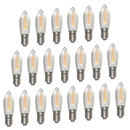 Erzgebirgslicht - AUSWAHL - 21 Stück LED Filament Topkerze 34 V 0,2 W für 7 Brennstellen E10 Riffelkerze Ersatzbirne Glühbirne Glühlämpchen für Lichterketten Pyramide Schwibbogen von Erzgebirgslicht Glück Auf