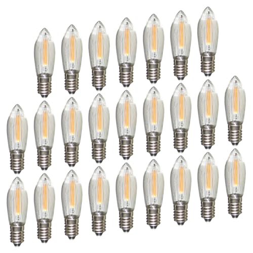 Erzgebirgslicht - AUSWAHL - 25 Stück LED Filament Topkerze 12 V 0,2 W für 20 Brennstellen E10 Riffelkerze Ersatzbirne Glühbirne Glühlämpchen für Lichterketten Pyramide Schwibbogen von Erzgebirgslicht Glück Auf
